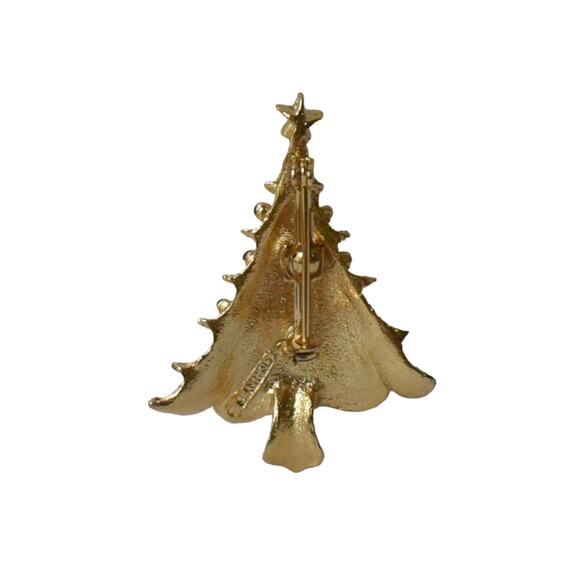 Vintage Gerry's Gold Plated Christmas Tree Brooch, Enamel & Faux Pearl - Picture 2 of 3